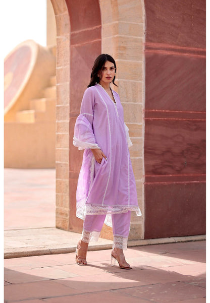 PURPLE LACE COTTON SUIT SET