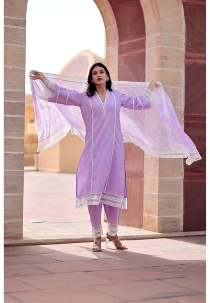 PURPLE LACE COTTON SUIT SET
