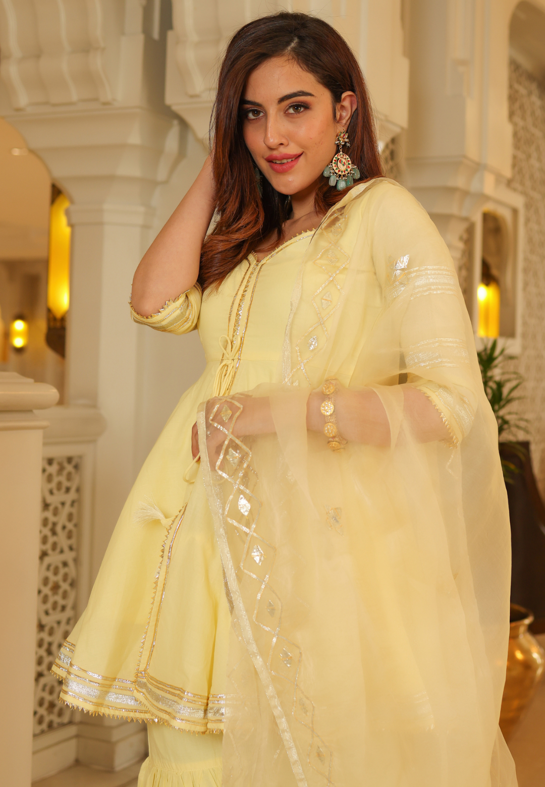 PASTEL YELLOW GOTAPATTI COTTON SHARARA SET