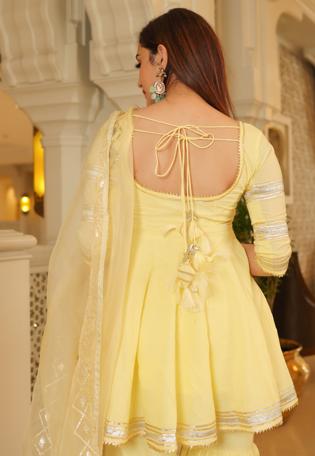PASTEL YELLOW GOTAPATTI COTTON SHARARA SET