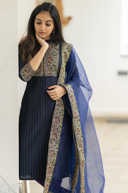 INK BLUE HAMSA KURTA SET
