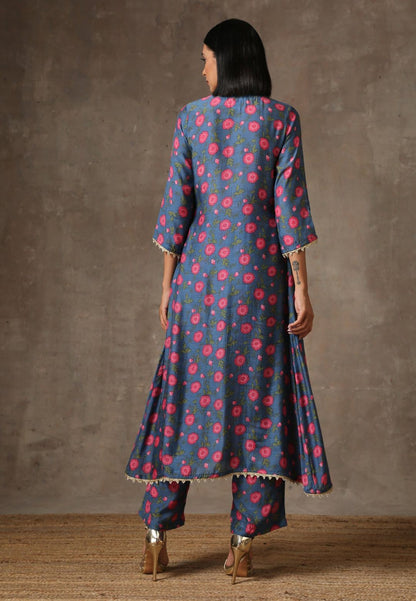 BLUE PINK MUSLIN SILK SLIT KURTA SET
