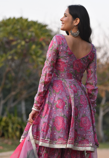 PURPLE PINK  CHANDRA CHANDERI SHARARA SET