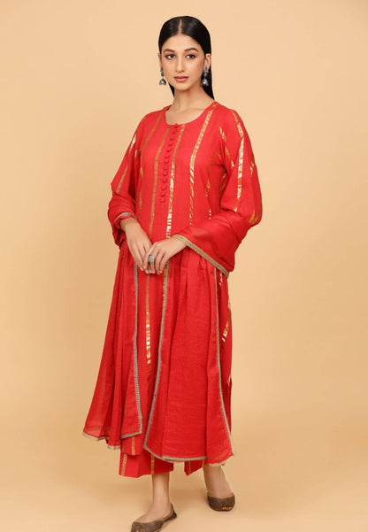 RED COTTON LUREX SUIT SET