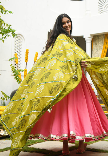 PINK HANDBLOCKED VARAHI  ANARKALI SET