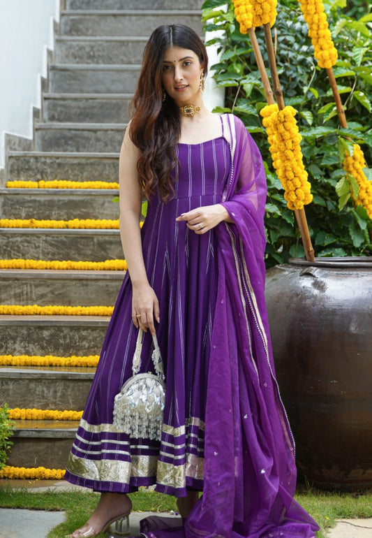 PURPLE FARISHE ANARKALI SUIT SET