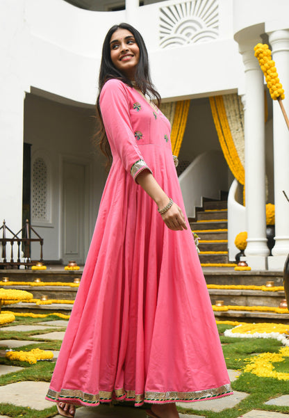 PINK HANDBLOCKED VARAHI  ANARKALI SET