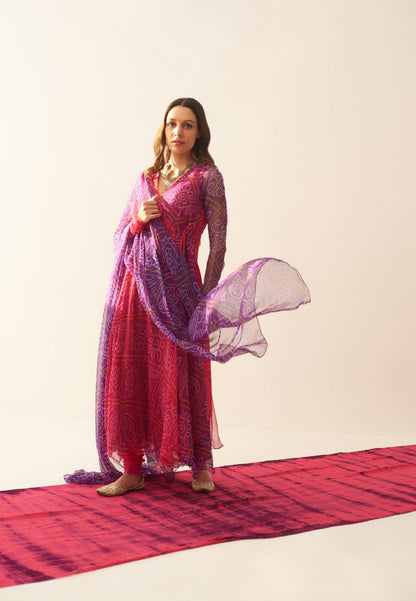 VIOLET PINK SHIBORI ANGRAKHA SUIT SET