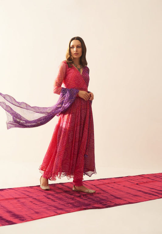 VIOLET PINK SHIBORI ANGRAKHA SUIT SET