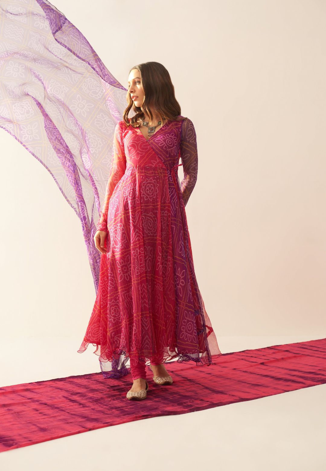 VIOLET PINK SHIBORI ANGRAKHA SUIT SET
