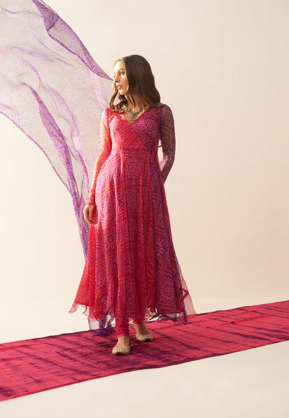 VIOLET PINK SHIBORI ANGRAKHA SUIT SET