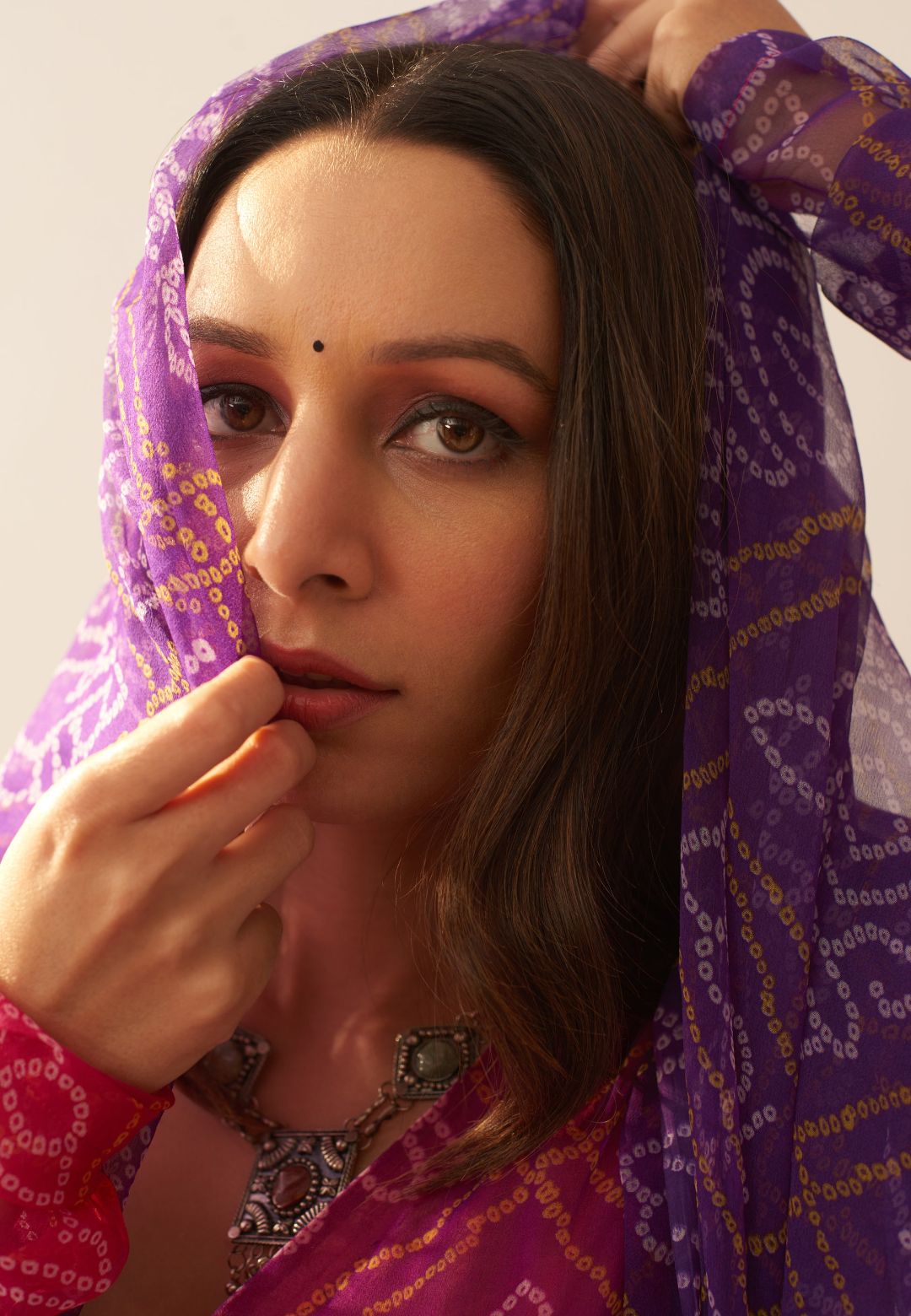 VIOLET PINK SHIBORI ANGRAKHA SUIT SET