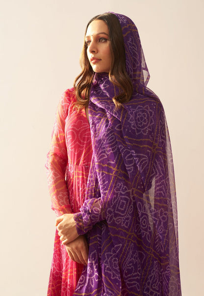 VIOLET PINK SHIBORI ANGRAKHA SUIT SET