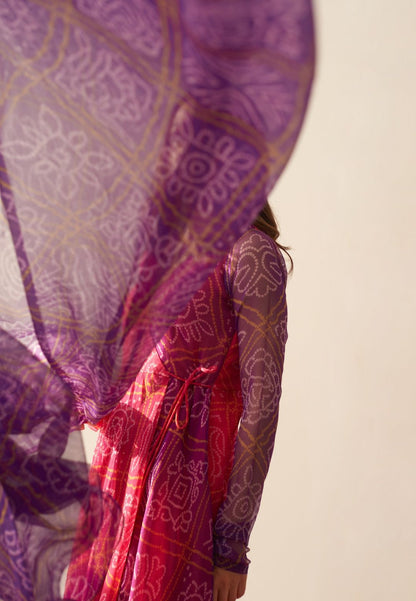 VIOLET PINK SHIBORI ANGRAKHA SUIT SET