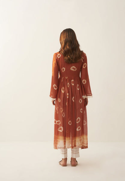 BROWN RUST TAN SHIBORI KURTA SET