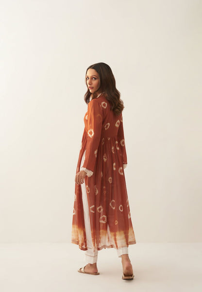 BROWN RUST TAN SHIBORI KURTA SET