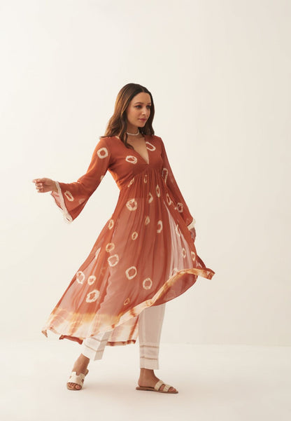 BROWN RUST TAN SHIBORI KURTA SET