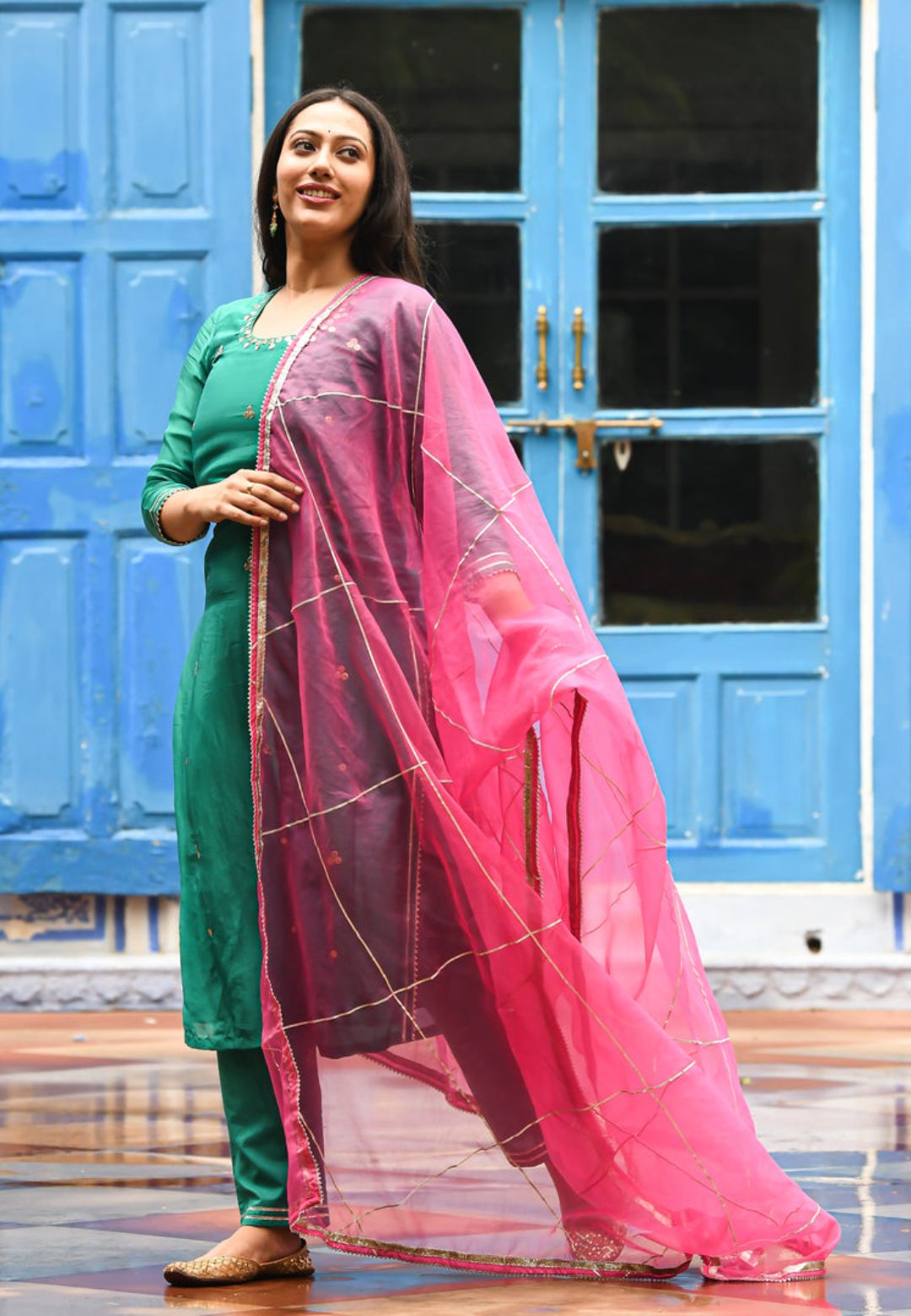 GREEN  COTTON SILK AASHNA SUIT SET