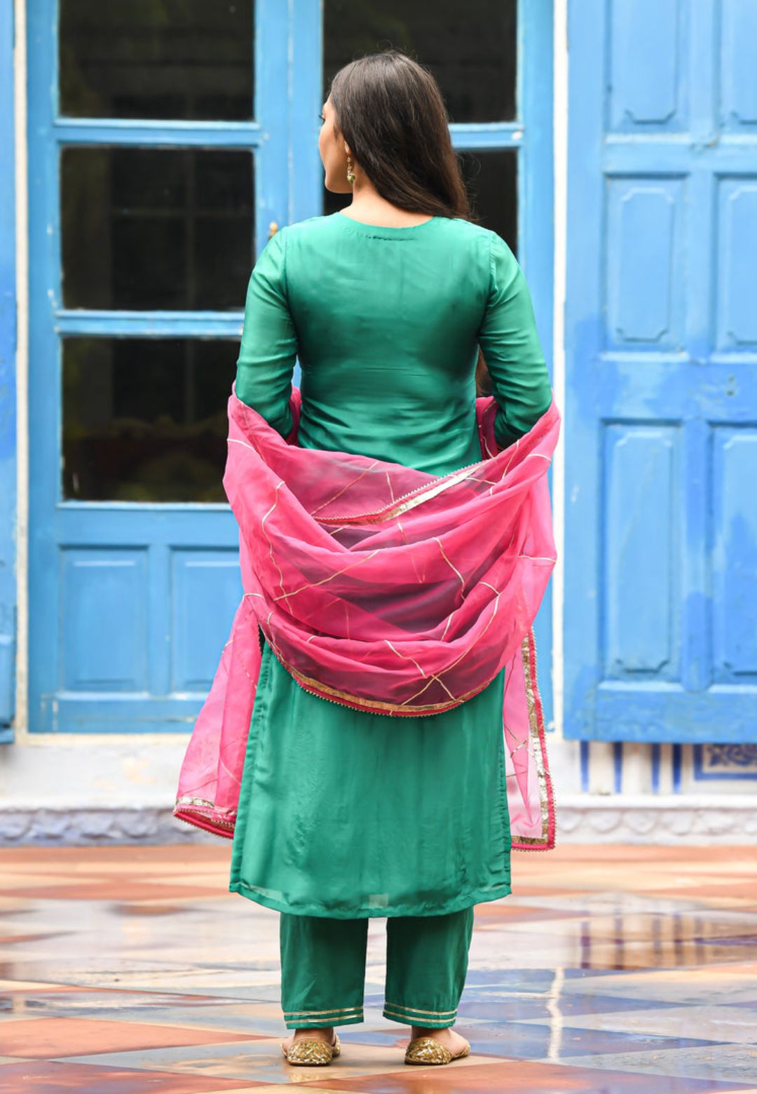 GREEN  COTTON SILK AASHNA SUIT SET