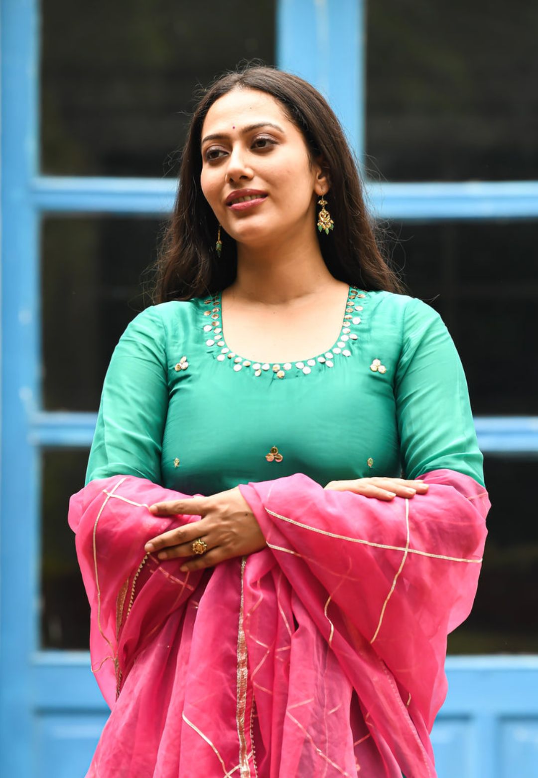 GREEN  COTTON SILK AASHNA SUIT SET