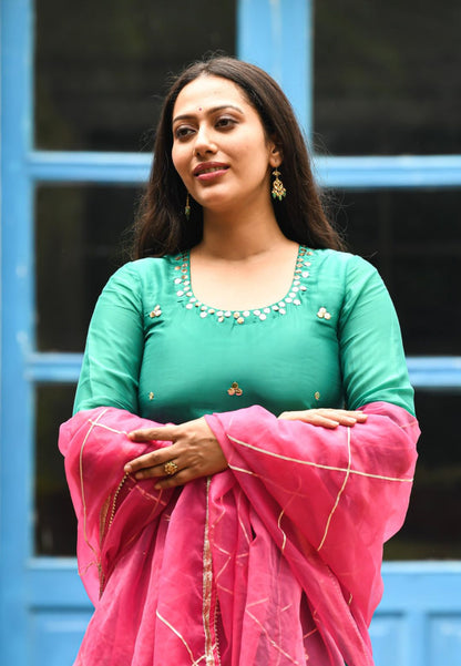 GREEN  COTTON SILK AASHNA SUIT SET