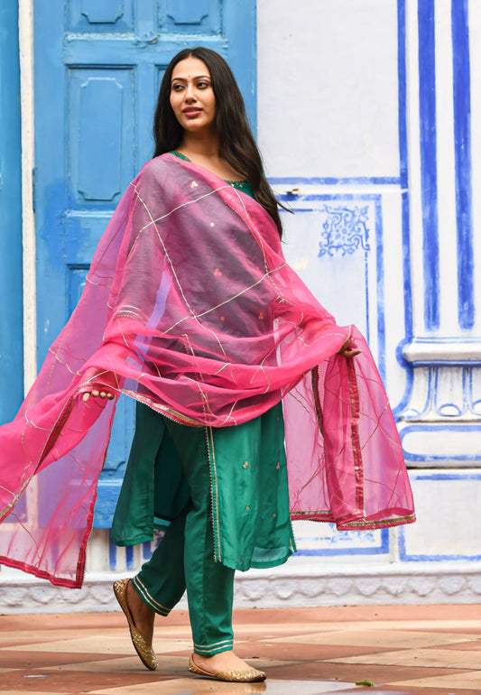 GREEN  COTTON SILK AASHNA SUIT SET