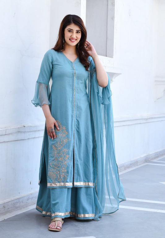 BLUE GOTA COTTON SUIT SET