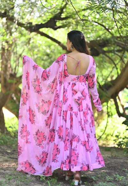 PINK GULABI CHIFFON ANARKALI SUIT SET