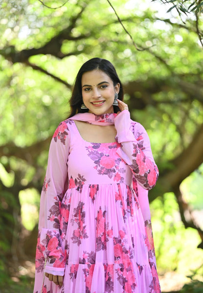 PINK GULABI CHIFFON ANARKALI SUIT SET