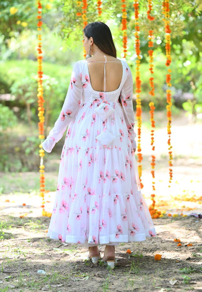 WHITE TULIP CHIFFON ANARKALI SUIT SET