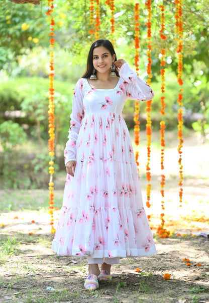 WHITE TULIP CHIFFON ANARKALI SUIT SET