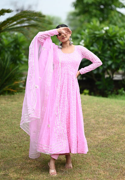 POWDER PINK GEORGETTE ANARKALI SUIT SET