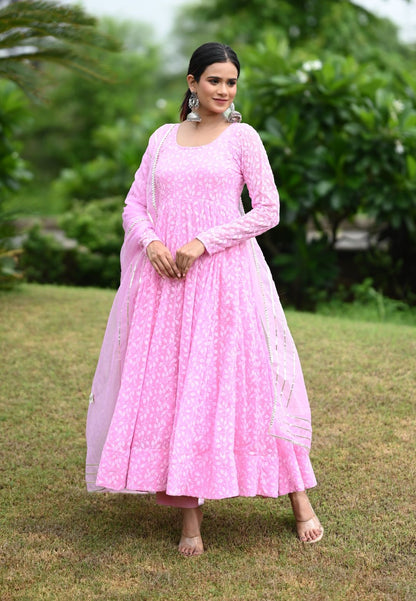 POWDER PINK GEORGETTE ANARKALI SUIT SET