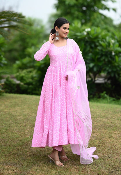 POWDER PINK GEORGETTE ANARKALI SUIT SET