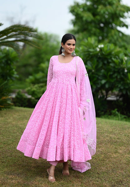 POWDER PINK GEORGETTE ANARKALI SUIT SET