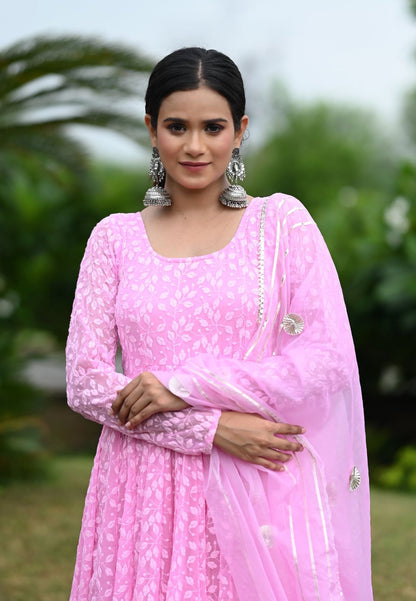 POWDER PINK GEORGETTE ANARKALI SUIT SET