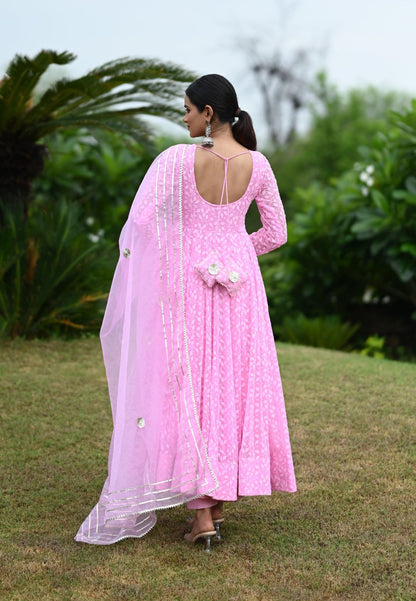 POWDER PINK GEORGETTE ANARKALI SUIT SET