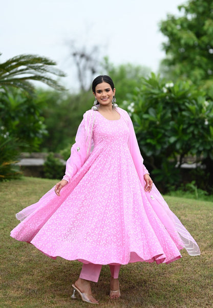 POWDER PINK GEORGETTE ANARKALI SUIT SET