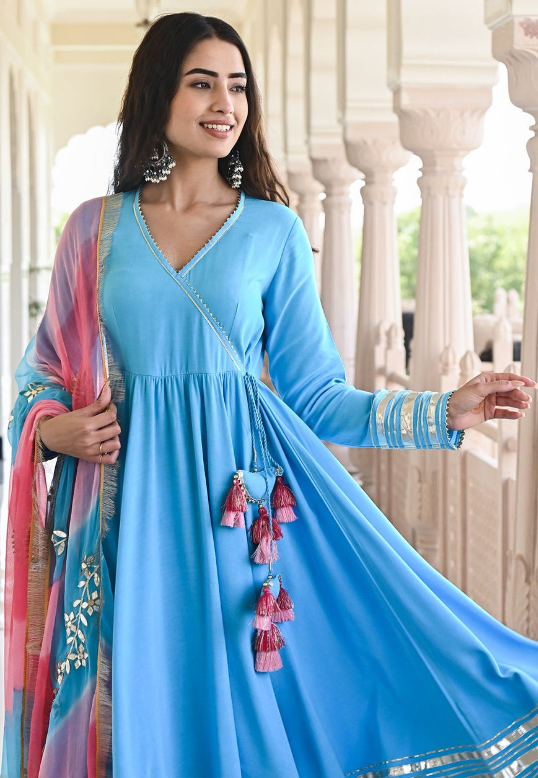 SKY BLUE GOTAPATTI COTTON ANARKALI SUIT SET