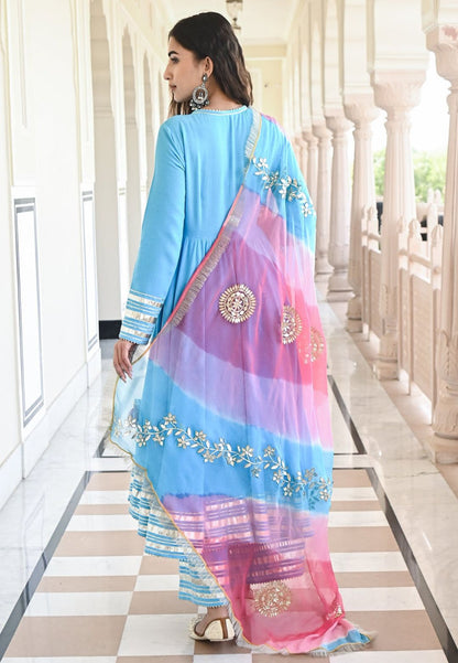 SKY BLUE GOTAPATTI COTTON ANARKALI SUIT SET