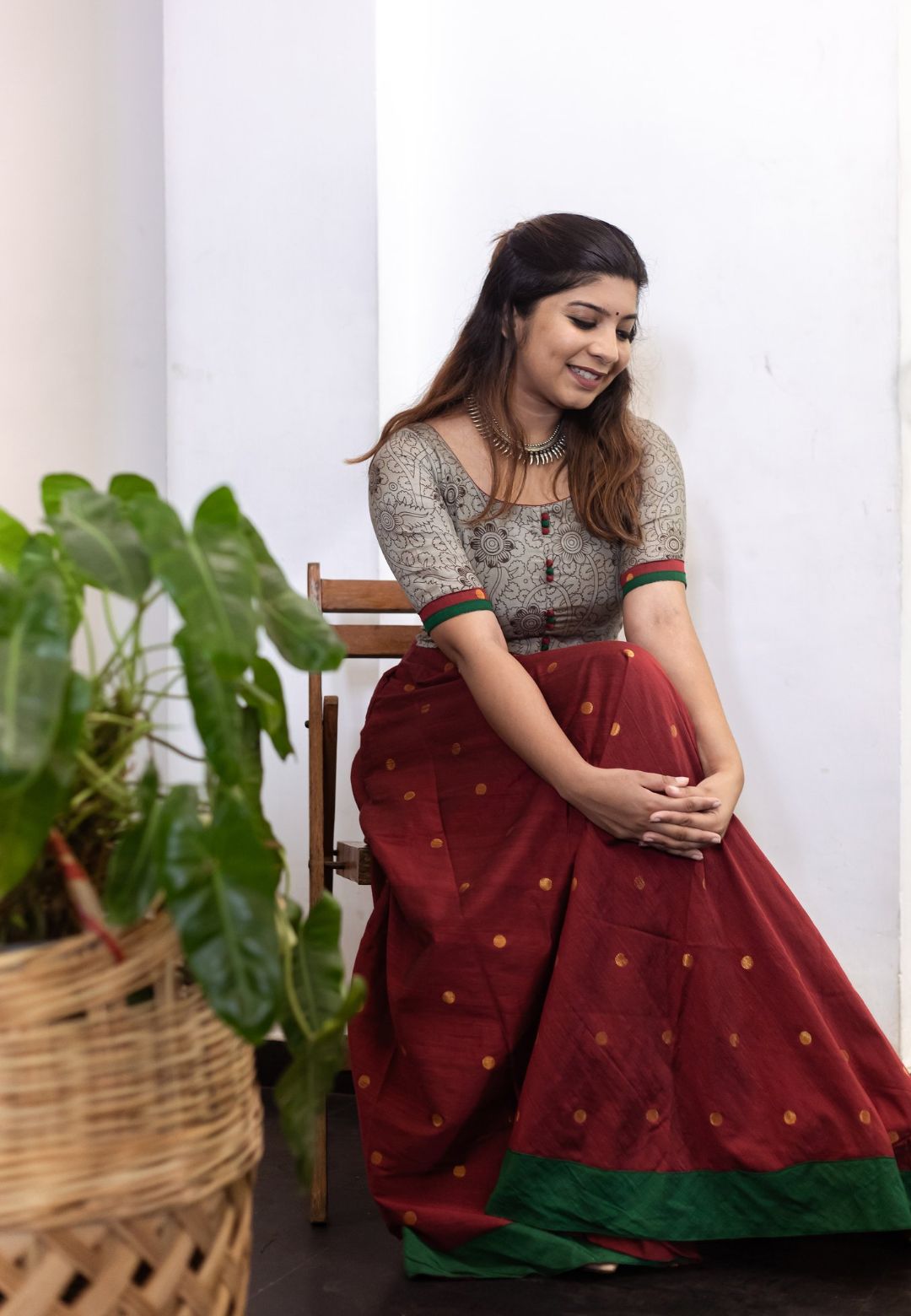 KALAMKARI RED REGAL ANARKALI DRESS - Avino Atelier 