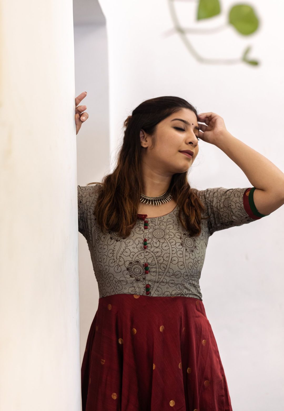 KALAMKARI RED REGAL ANARKALI DRESS - Avino Atelier 