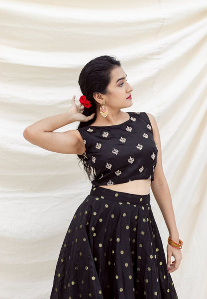BLACK DUPION SILK LEHENGA SET