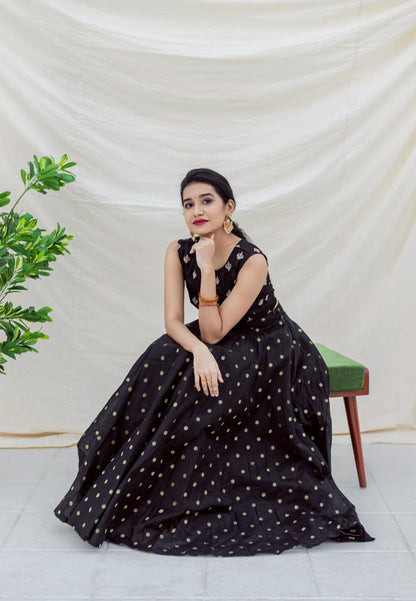BLACK DUPION SILK LEHENGA SET