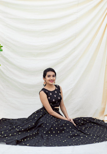 BLACK DUPION SILK LEHENGA SET