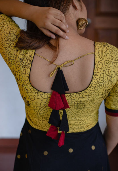 KALAMKARI YELLOW/BLACK ANARKALI DRESS - Avino Atelier 