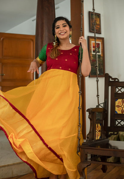YELLOW ZARI ORGANZA ANARKALI