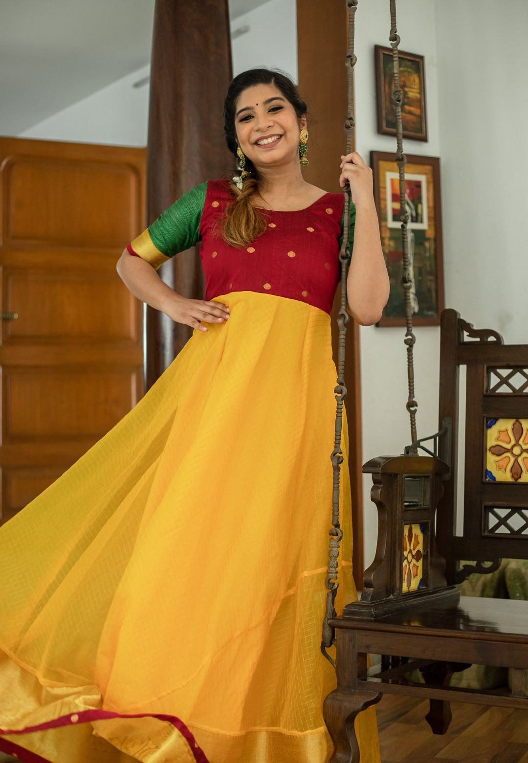 YELLOW ZARI ORGANZA ANARKALI