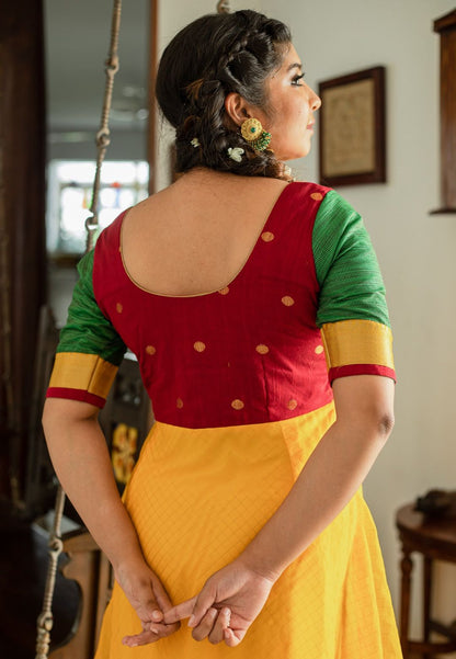 YELLOW ZARI ORGANZA ANARKALI