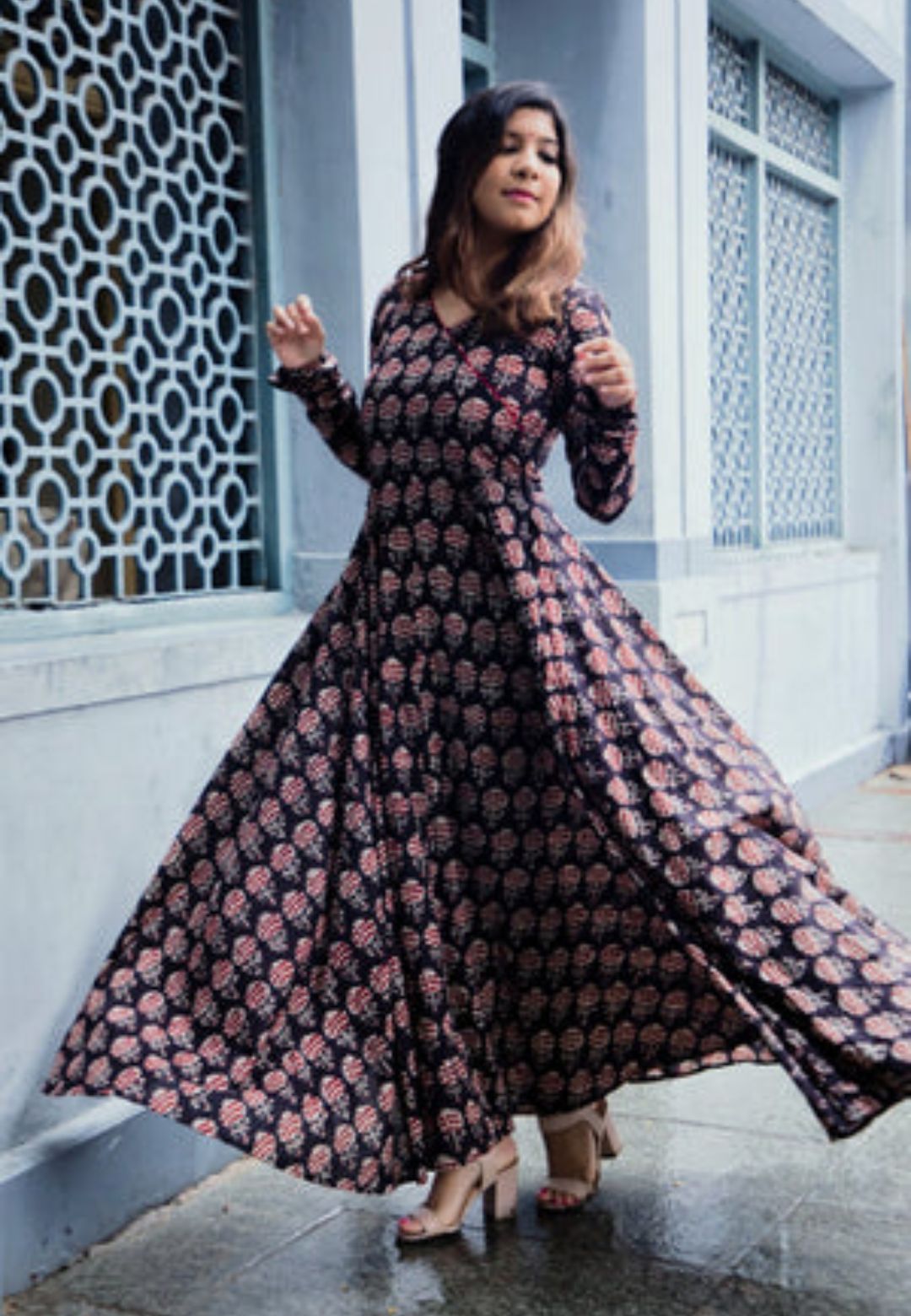 AJRAKH BLACK ANARKALI DRESS